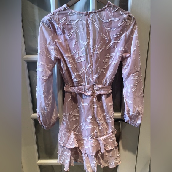 Women's Spring Deep V-Neck Ruffle Hem Swing Mini Dresses Long Sleeve with Zipper - Picture 9 of 10